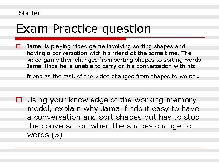 Starter Exam Practice question o Jamal is playing video game involving sorting shapes and