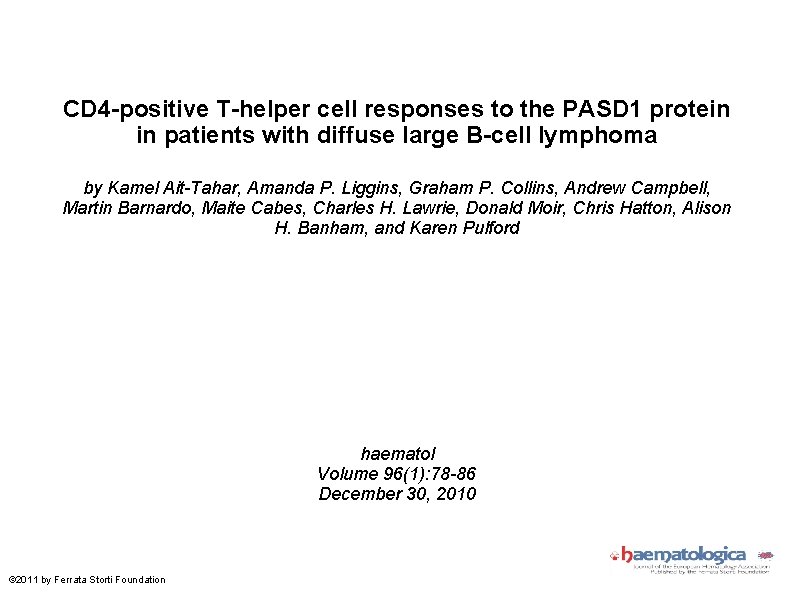 CD 4 -positive T-helper cell responses to the PASD 1 protein in patients with