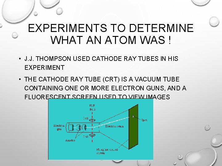 EXPERIMENTS TO DETERMINE WHAT AN ATOM WAS ! • J. J. THOMPSON USED CATHODE