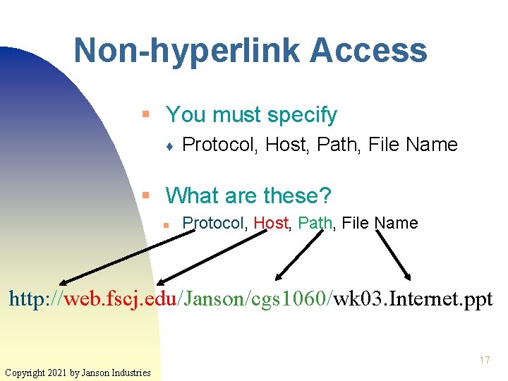 Non-hyperlink Access § You must specify ♦ Protocol, Host, Path, File Name § What
