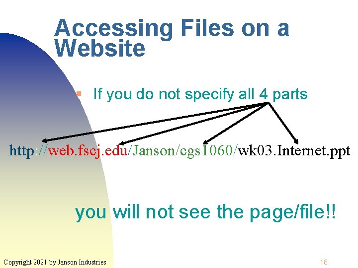 Accessing Files on a Website § If you do not specify all 4 parts