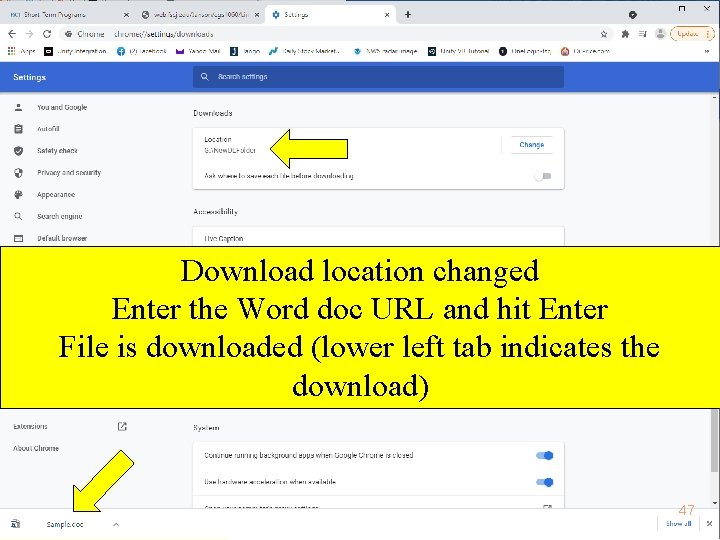 Download location changed Enter the Word doc URL and hit Enter File is downloaded