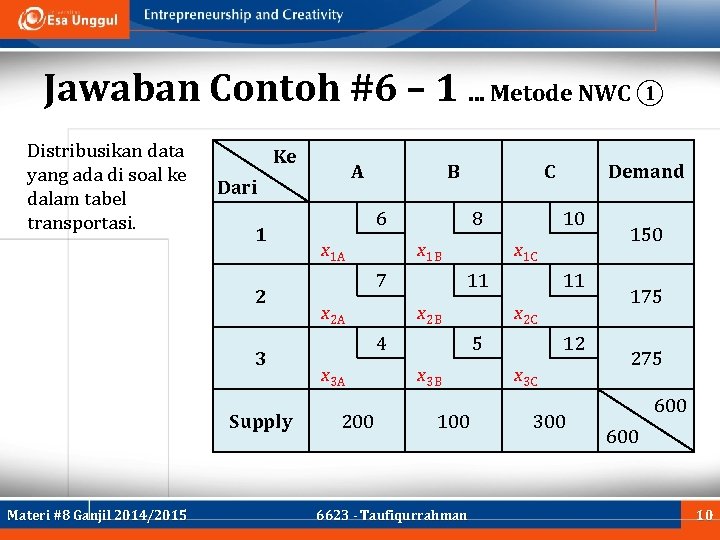 Jawaban Contoh #6 – 1. . . Metode NWC ① Distribusikan data yang ada