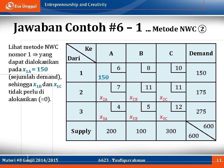 Jawaban Contoh #6 – 1. . . Metode NWC ② Lihat metode NWC Ke