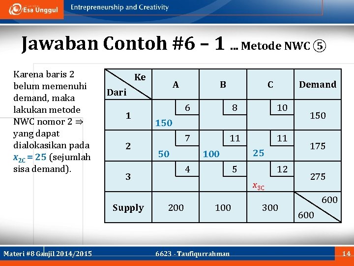 Jawaban Contoh #6 – 1. . . Metode NWC ⑤ Karena baris 2 belum