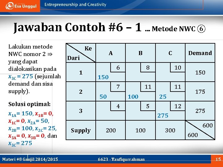 Jawaban Contoh #6 – 1. . . Metode NWC ⑥ Lakukan metode NWC nomor