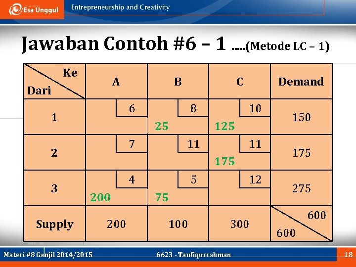 Jawaban Contoh #6 – 1. . . (Metode LC – 1) Ke A Dari