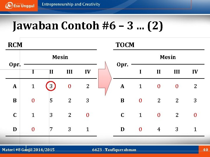 Jawaban Contoh #6 – 3. . . (2) RCM TOCM Mesin Opr. I II