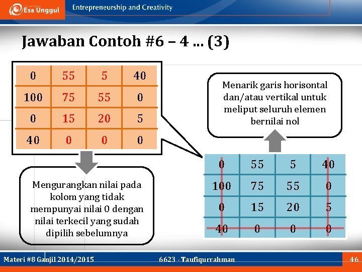 Jawaban Contoh #6 – 4. . . (3) 0 55 5 40 100 75