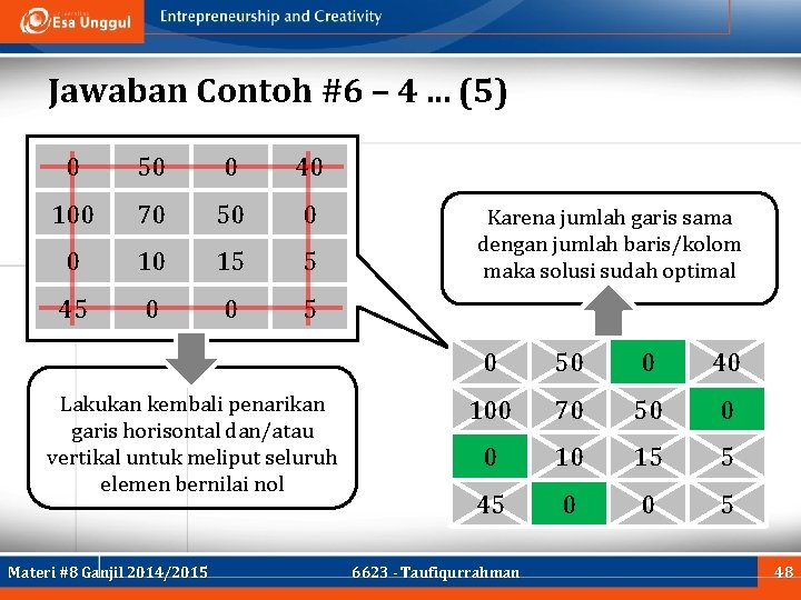 Jawaban Contoh #6 – 4. . . (5) 0 50 0 40 100 70