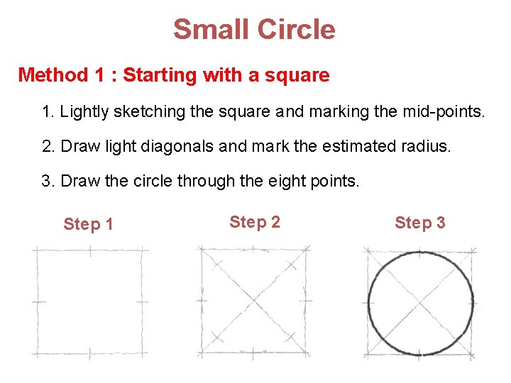 Small Circle Method 1 : Starting with a square 1. Lightly sketching the square