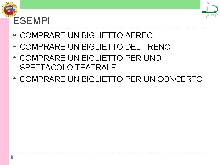 ESEMPI COMPRARE UN BIGLIETTO AEREO COMPRARE UN BIGLIETTO DEL TRENO COMPRARE UN BIGLIETTO PER