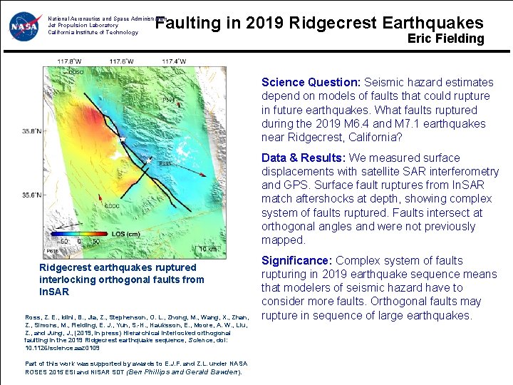 Faulting in 2019 Ridgecrest Earthquakes National Aeronautics and Space Administration Jet Propulsion Laboratory California