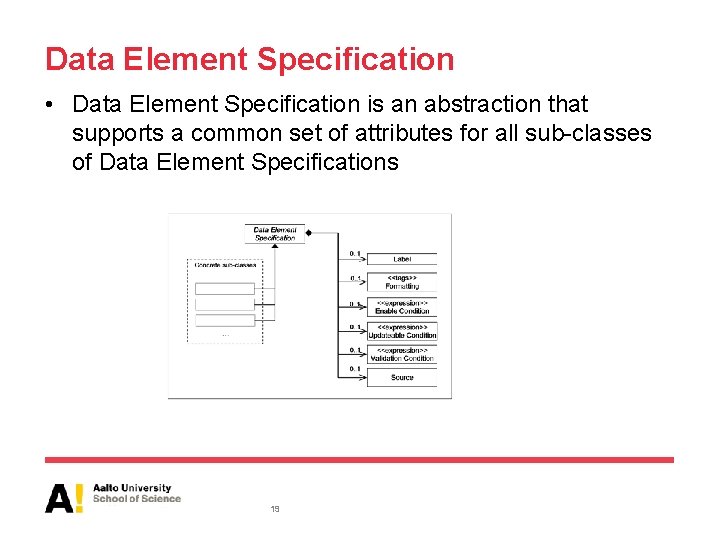 Data Element Specification • Data Element Specification is an abstraction that supports a common