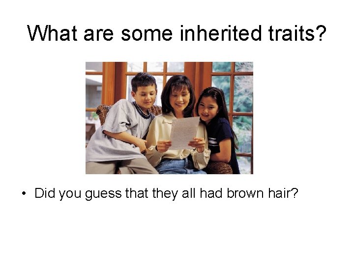 What are some inherited traits? • Did you guess that they all had brown