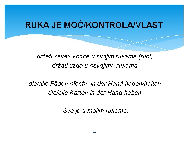 RUKA JE MOĆ/KONTROLA/VLAST držati <sve> konce u svojim rukama (ruci) držati uzde u <svojim>