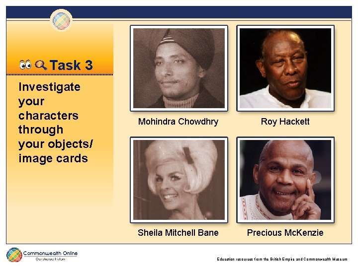 Task 3 Investigate your characters through your objects/ image cards Mohindra Chowdhry Roy Hackett