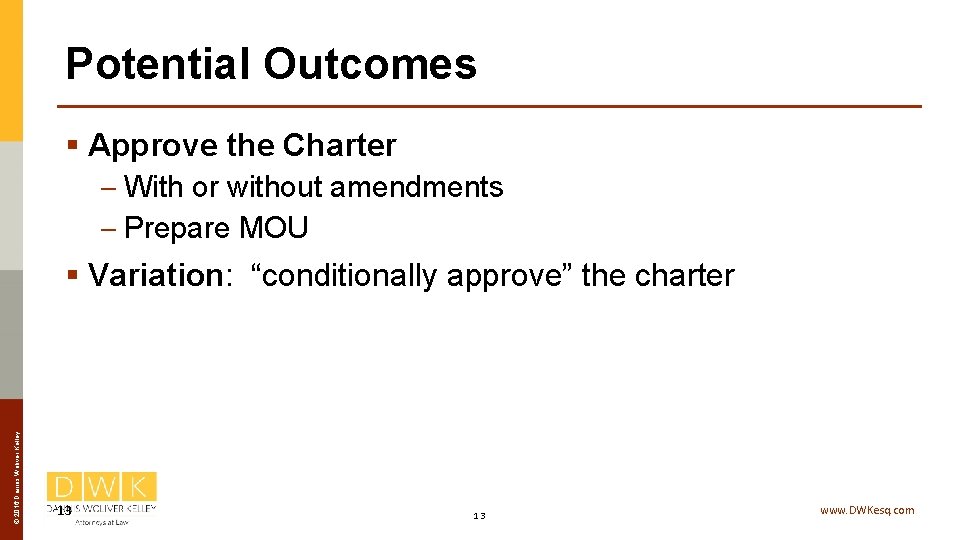 Potential Outcomes § Approve the Charter – With or without amendments – Prepare MOU