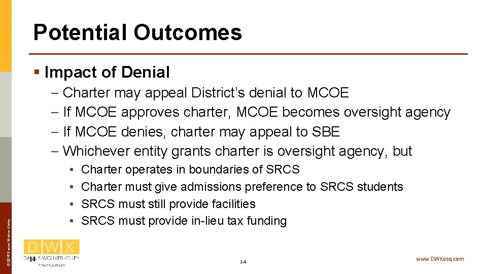 Potential Outcomes § Impact of Denial © 2016 Dannis Woliver Kelley – Charter may