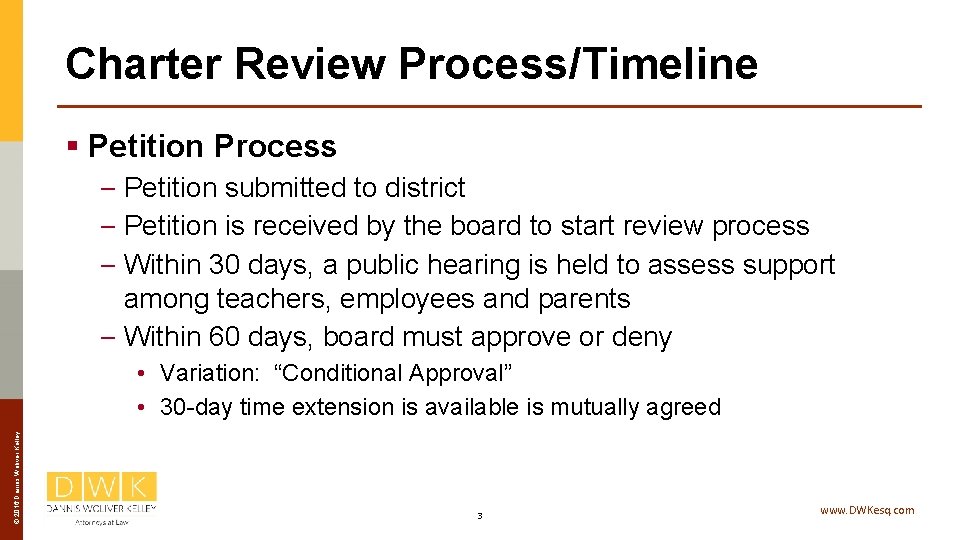 Charter Review Process/Timeline § Petition Process – Petition submitted to district – Petition is