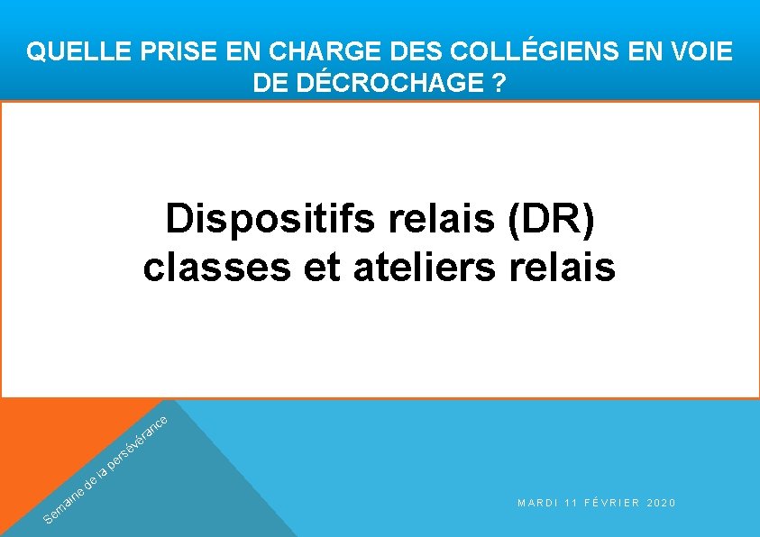 QUELLE PRISE EN CHARGE DES COLLÉGIENS EN VOIE DE DÉCROCHAGE ? Dispositifs relais (DR)