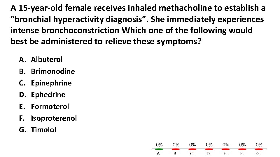 A 15 -year-old female receives inhaled methacholine to establish a “bronchial hyperactivity diagnosis”. She