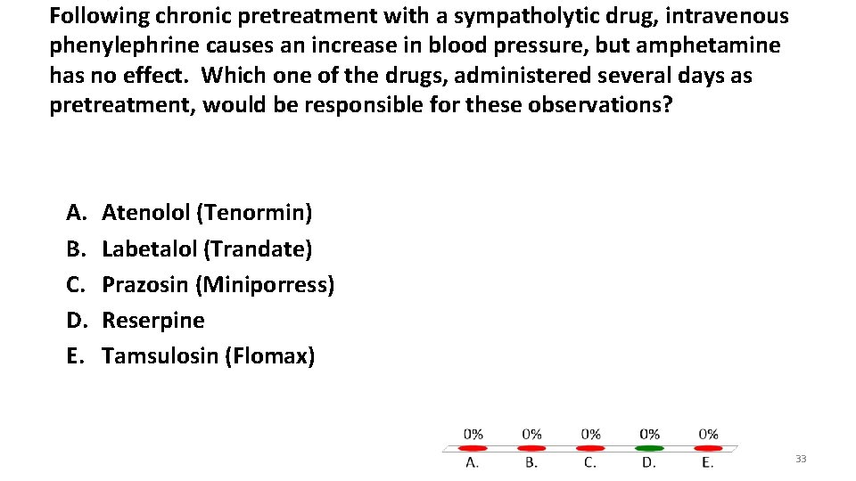 Following chronic pretreatment with a sympatholytic drug, intravenous phenylephrine causes an increase in blood