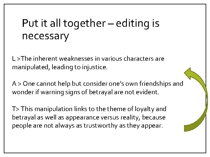 Put it all together – editing is necessary L >The inherent weaknesses in various