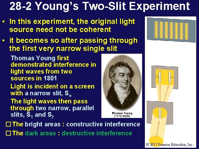 28 -2 Young’s Two-Slit Experiment • In this experiment, the original light source need