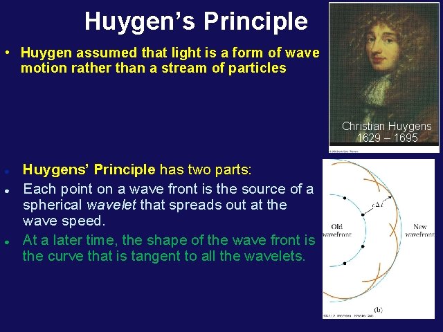 Huygen’s Principle • Huygen assumed that light is a form of wave motion rather
