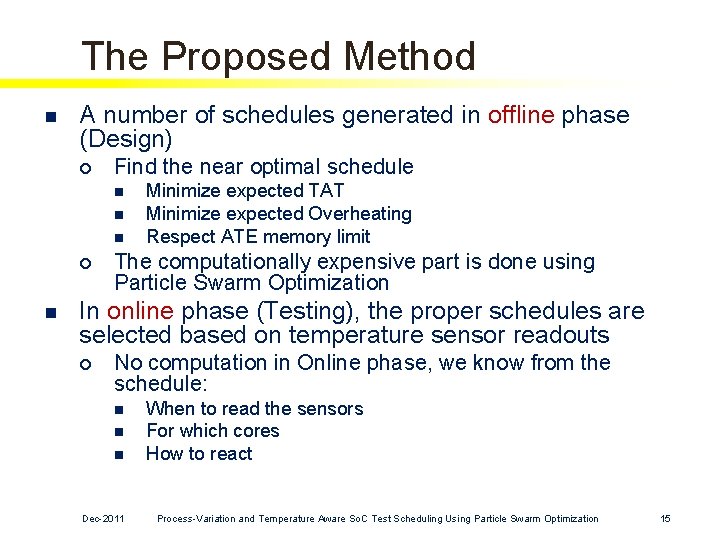 The Proposed Method n A number of schedules generated in offline phase (Design) ¡ The Proposed Method n A number of schedules generated in offline phase (Design) ¡