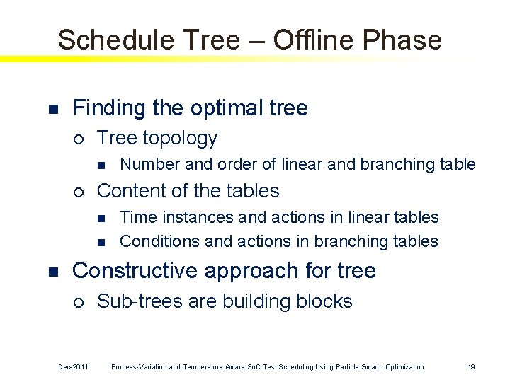 Schedule Tree – Offline Phase n Finding the optimal tree ¡ Tree topology n Schedule Tree – Offline Phase n Finding the optimal tree ¡ Tree topology n