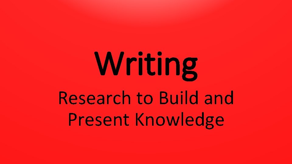Writing Research to Build and Present Knowledge 