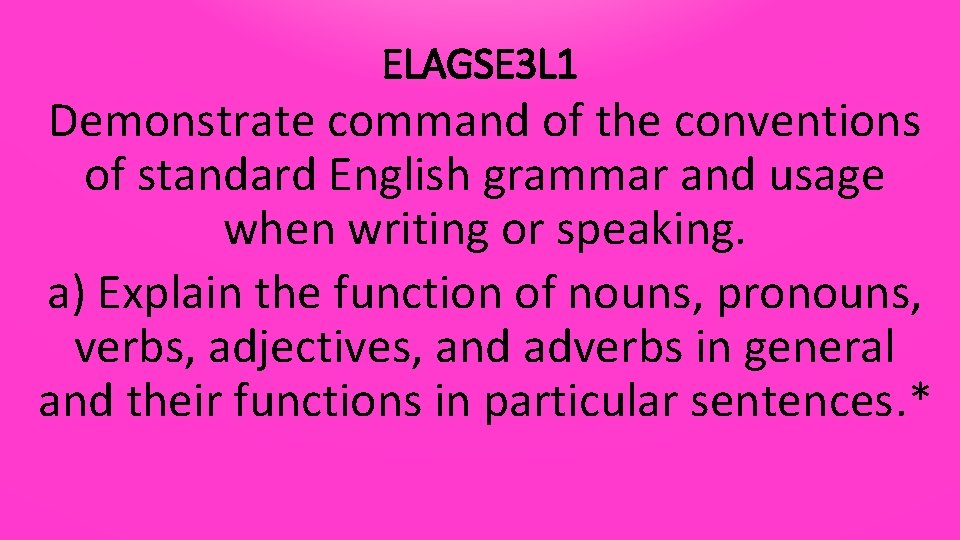 ELAGSE 3 L 1 Demonstrate command of the conventions of standard English grammar and