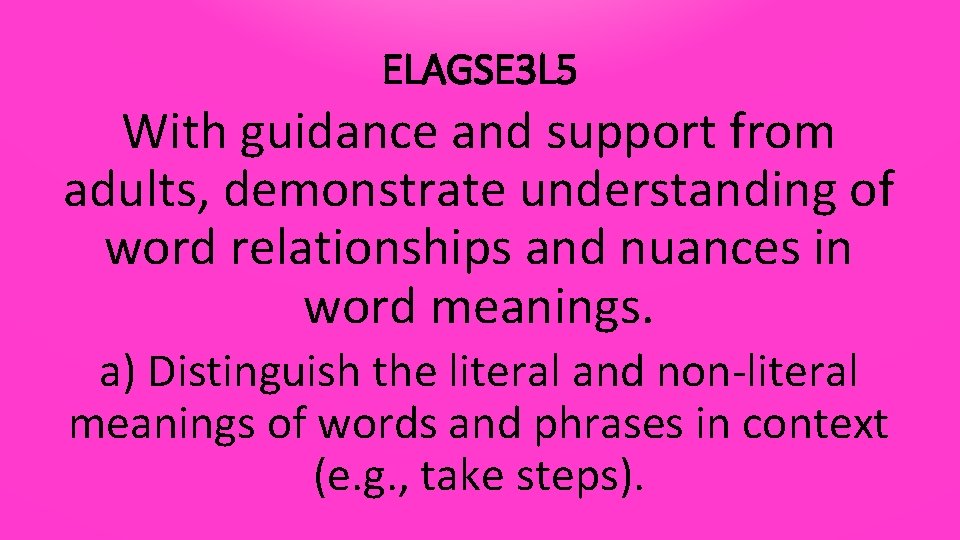 ELAGSE 3 L 5 With guidance and support from adults, demonstrate understanding of word