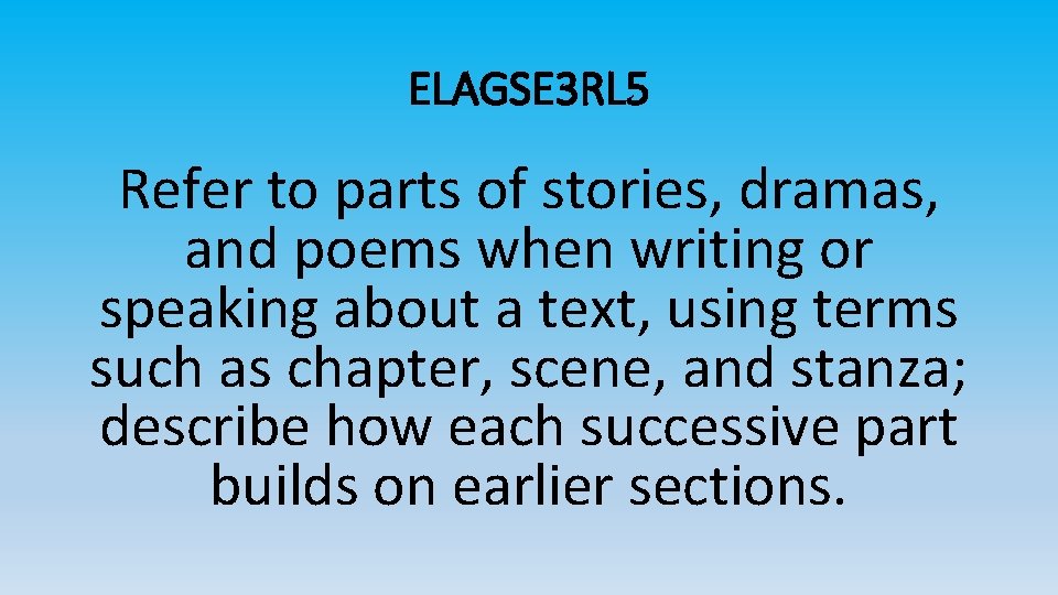 ELAGSE 3 RL 5 Refer to parts of stories, dramas, and poems when writing