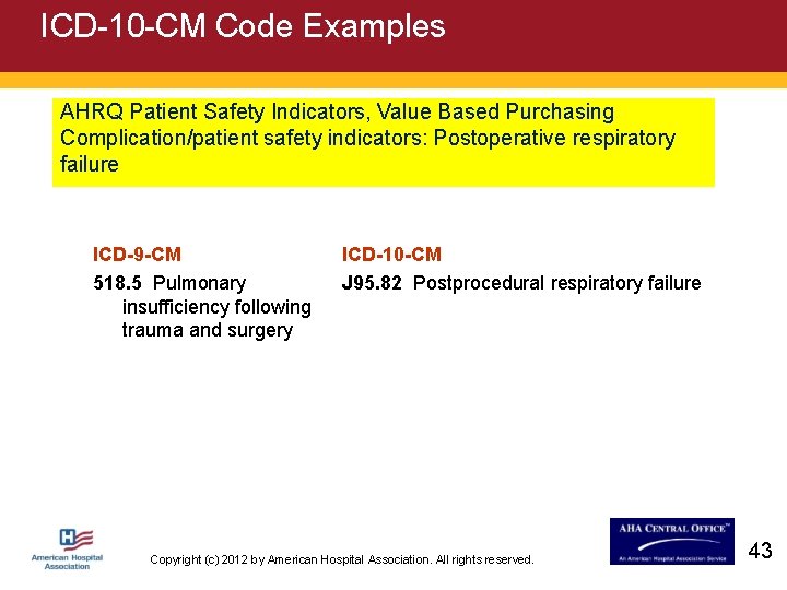 ICD-10 -CM Code Examples AHRQ Patient Safety Indicators, Value Based Purchasing Complication/patient safety indicators: