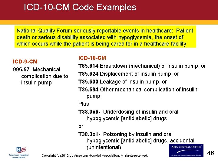 ICD-10 -CM Code Examples National Quality Forum seriously reportable events in healthcare: Patient death