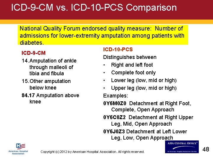 ICD-9 -CM vs. ICD-10 -PCS Comparison National Quality Forum endorsed quality measure: Number of