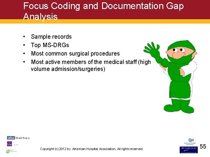 Focus Coding and Documentation Gap Analysis • • Sample records Top MS-DRGs Most common