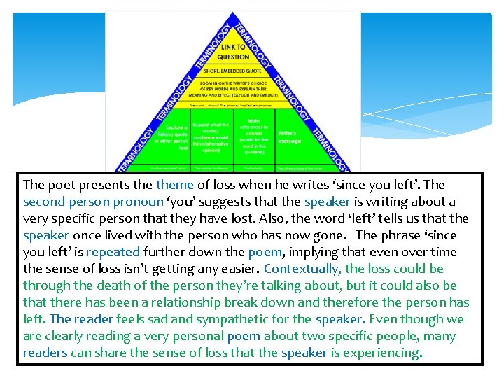 The poet presents theme of loss when he writes ‘since you left’. The second