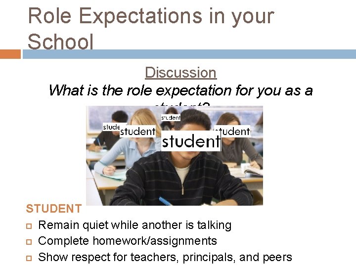 Role Expectations in your School Discussion What is the role expectation for you as