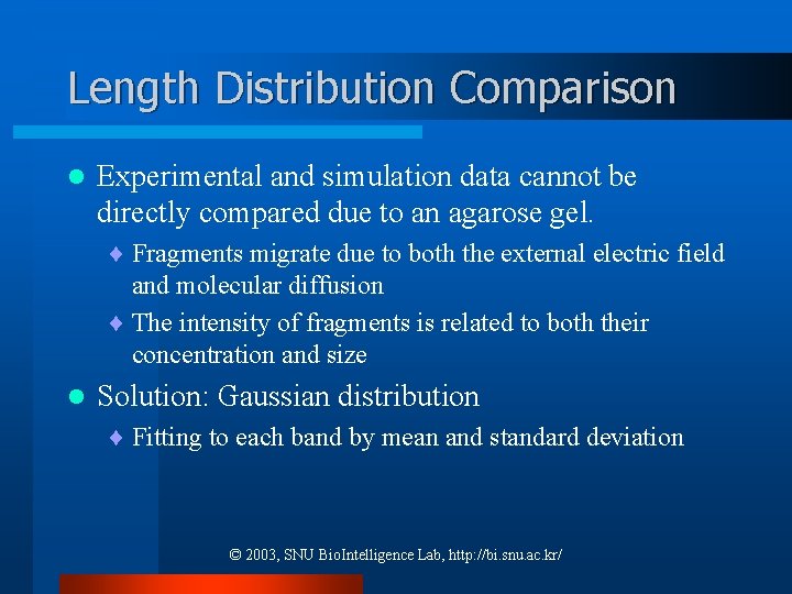 Length Distribution Comparison l Experimental and simulation data cannot be directly compared due to