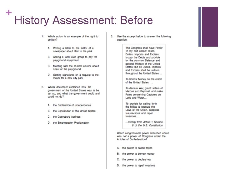 + History Assessment: Before 
