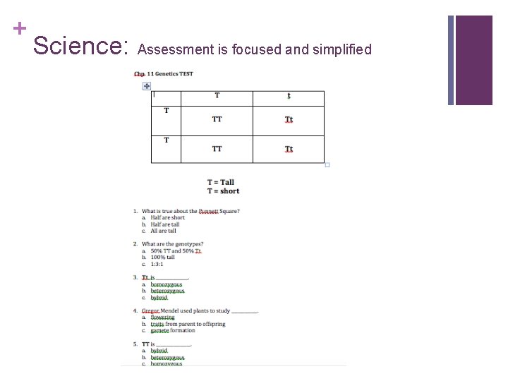 + Science: Assessment is focused and simplified 