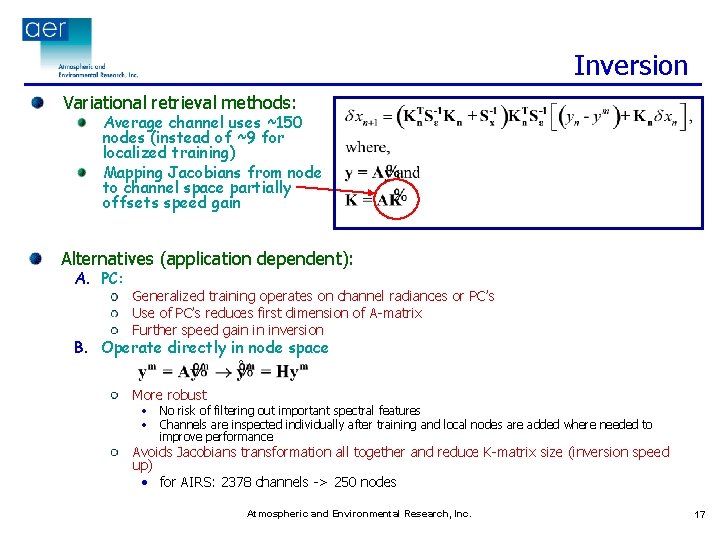 Inversion Variational retrieval methods: Average channel uses ~150 nodes (instead of ~9 for localized