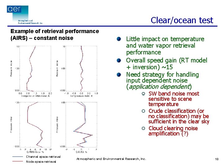 Clear/ocean test Example of retrieval performance (AIRS) – constant noise Little impact on temperature