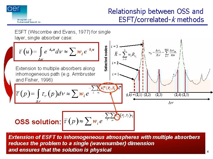 Relationship between OSS and ESFT/correlated-k methods Extension to multiple absorbers along inhomogeneous path (e.