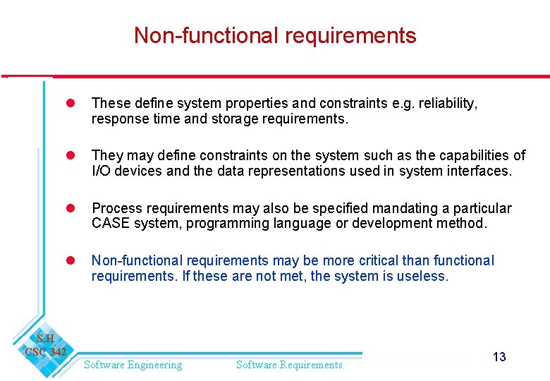 Software Engineering CSC 342 Chapter 3 Software Requirements