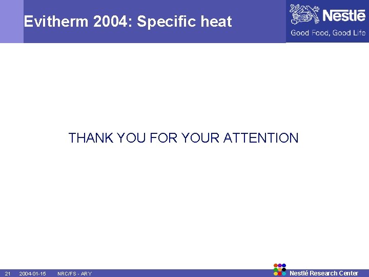 Evitherm 2004: Specific heat THANK YOU FOR YOUR ATTENTION 21 2004 -01 -15 NRC/FS